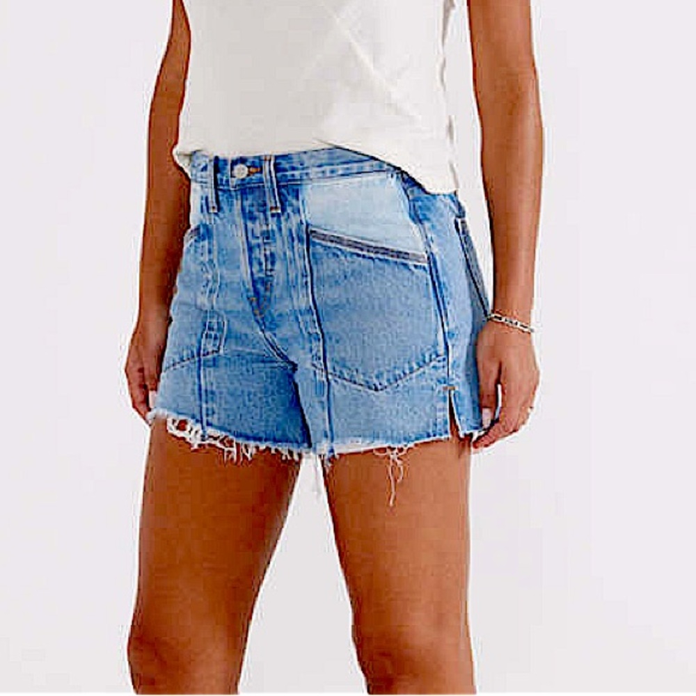 Etica Savana Paneled Jean Shorts in Galera Two Tone Denim